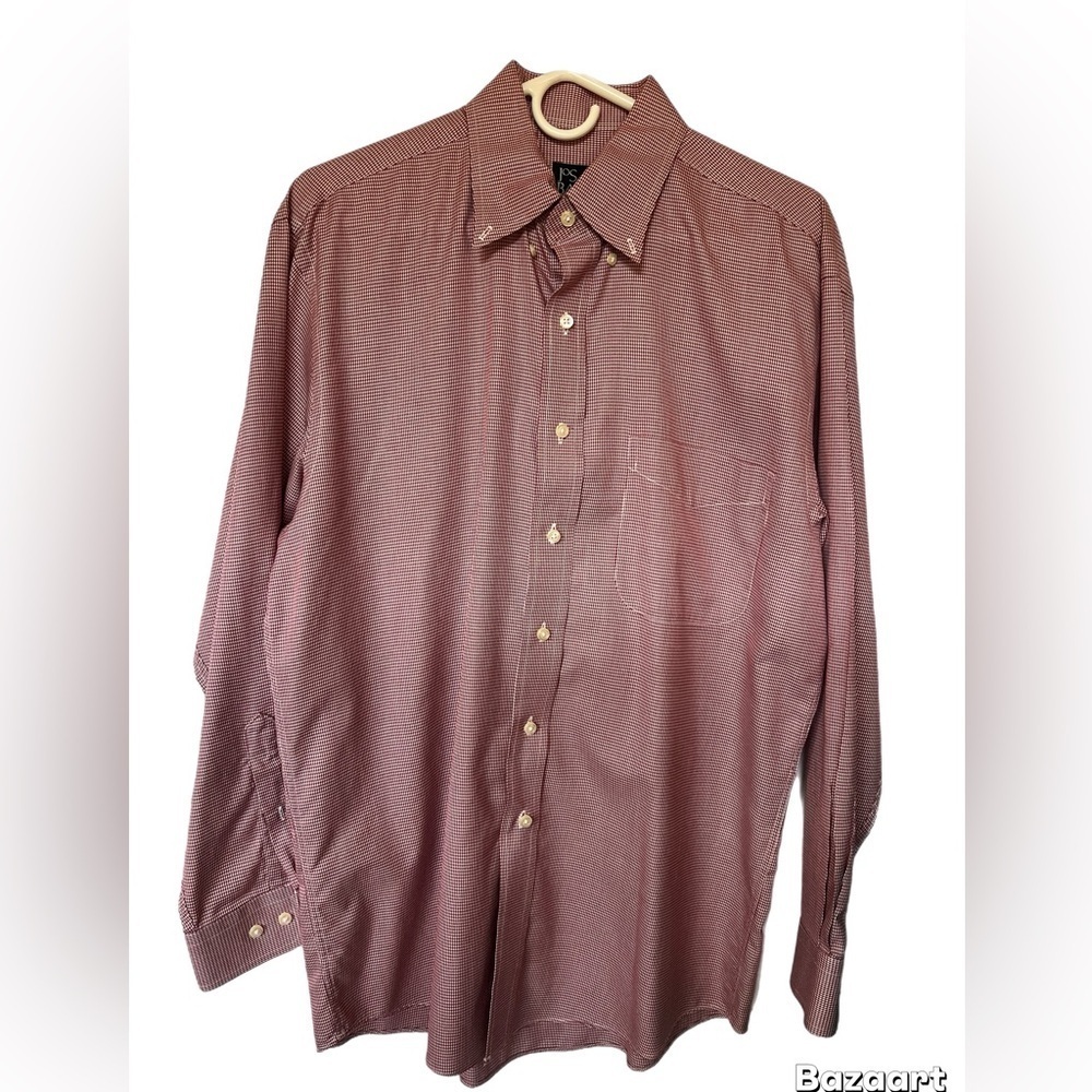 Jos A Bank Mens Shirt M Travelers Coll. Red White Checkered Long Sleeve Button